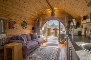 Suilven View ensuite glamping pod equipped kitchen and living room area