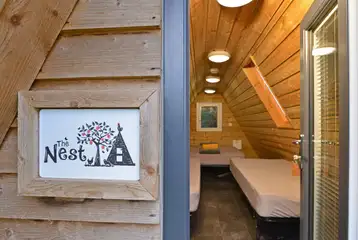 Converted chicken shed pod with glass doors