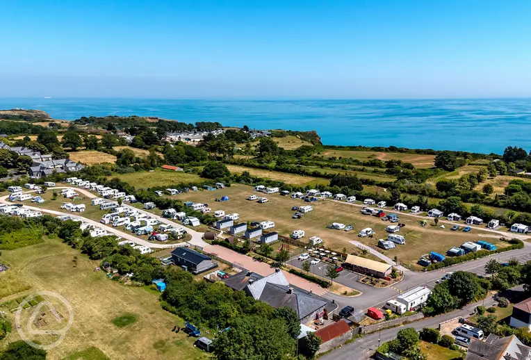 Aerial of Wall Park Touring and Centry Road Camping Site to St Mary's Bay