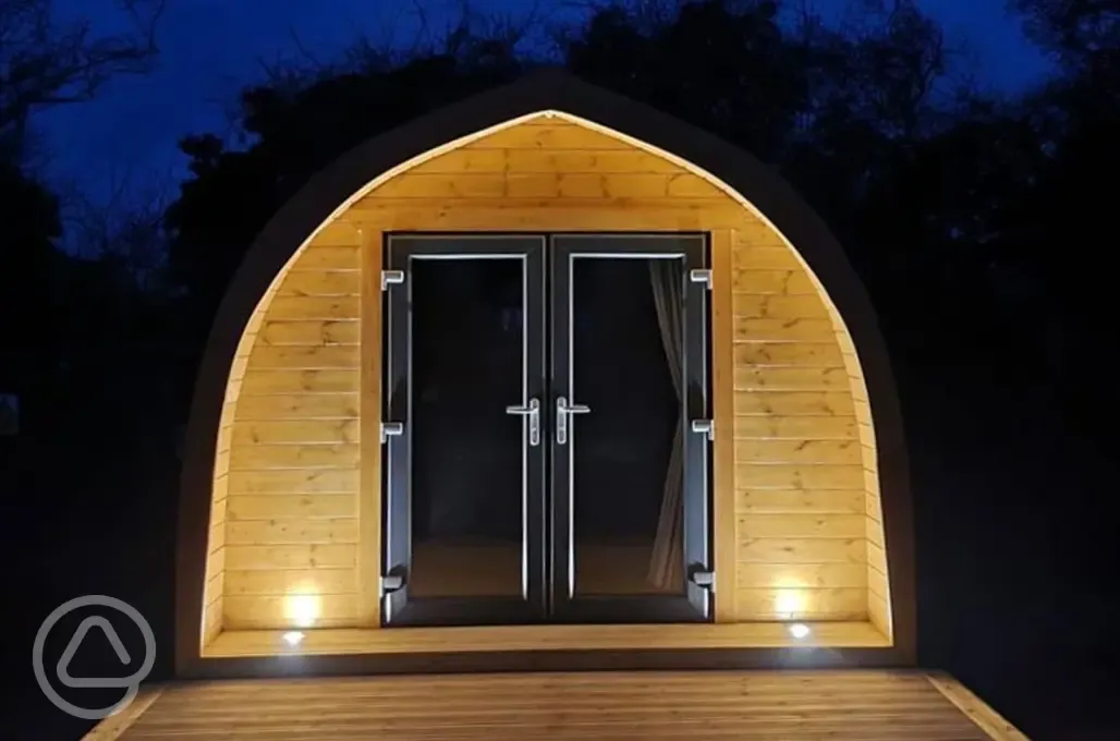 Camping pod at night