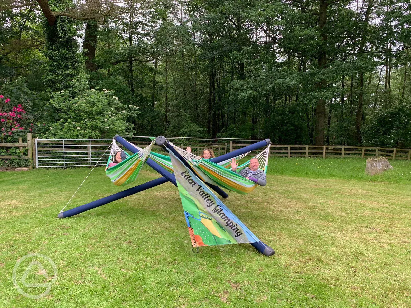 Tropical Hangout Hammocks for three people for relaxing and stargazing