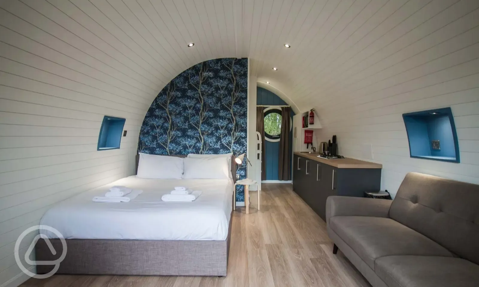 Family glamping pod interior