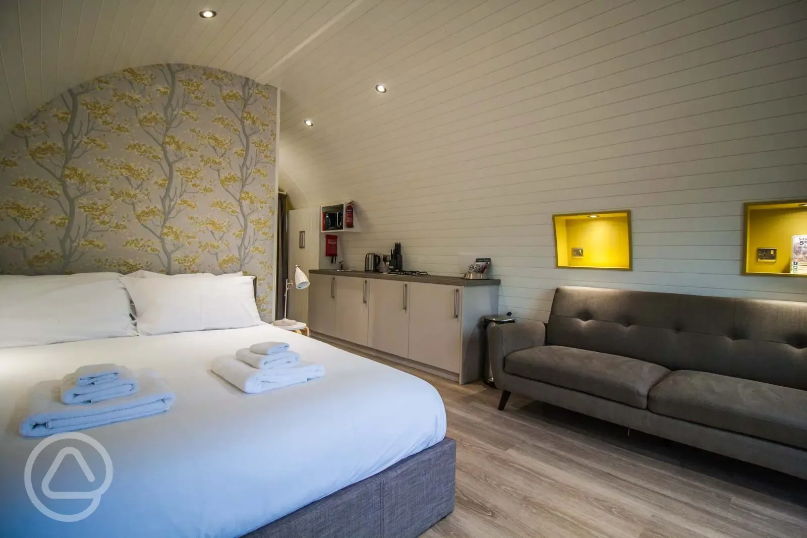 Family glamping pod interior