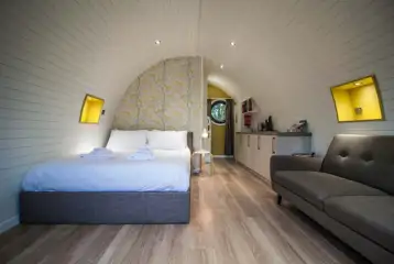 Family glamping pod interior