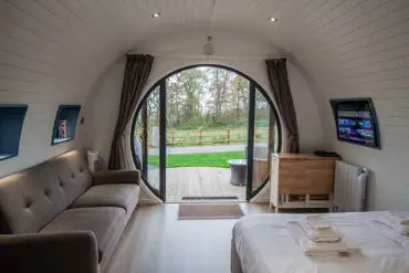 Family glamping pod interior