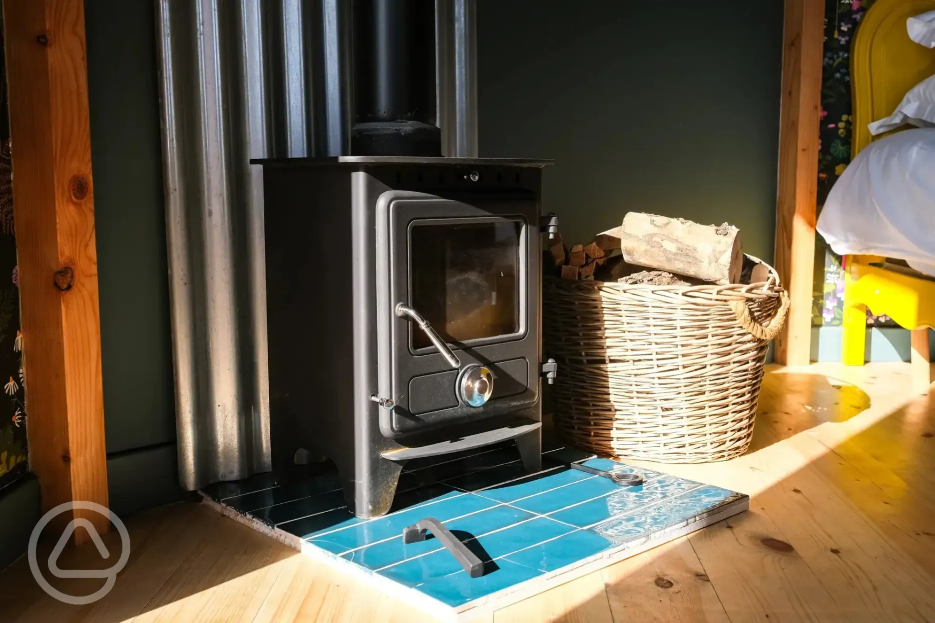 Glamping cabin wood burner