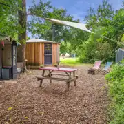 Wye Glamping cabin with a private eco loo, kitchen hut and outdoor seating