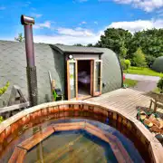 Elite plus ensuite glamping pod with a wood-fired hot tub Elite plus ensuite glamping pod with a wood-fired hot tub