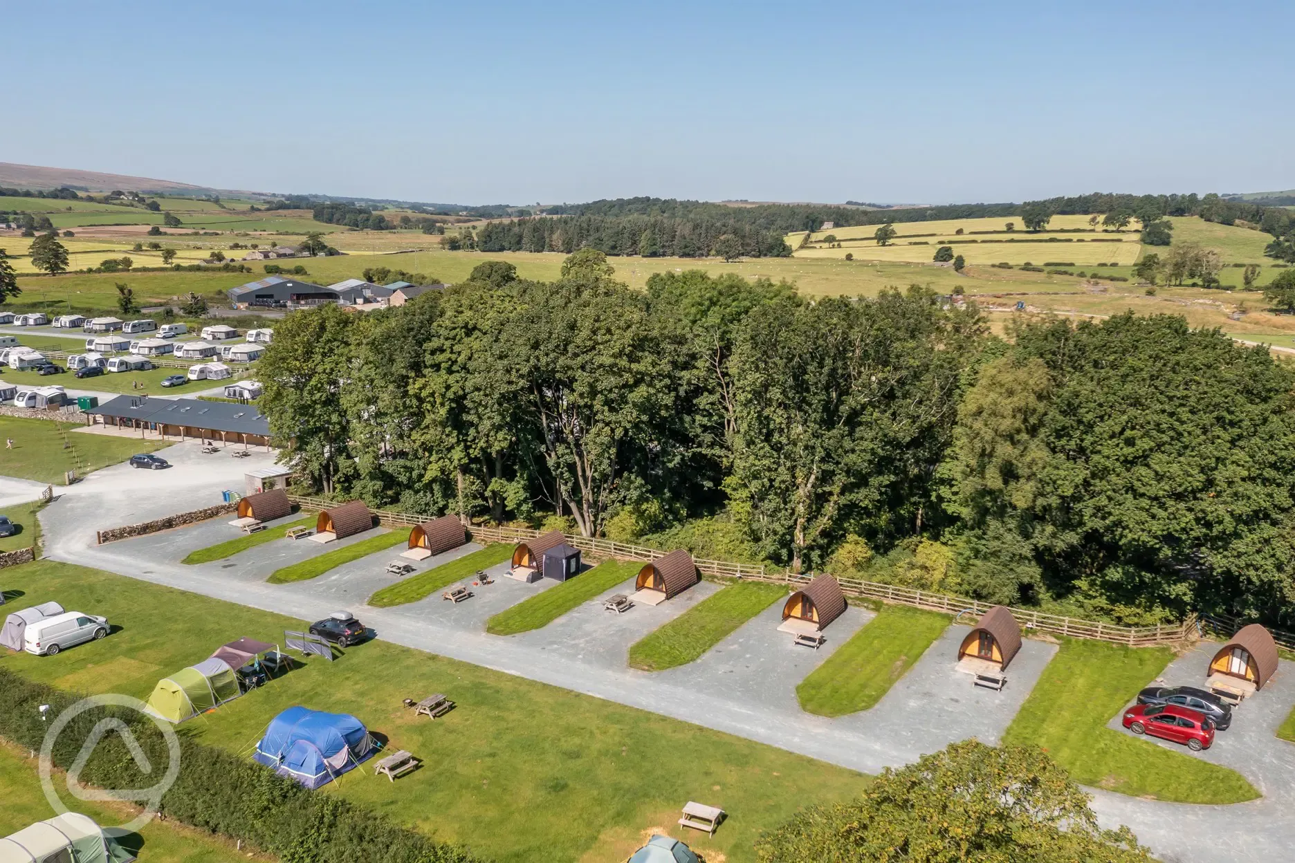 Aerial of the camping pods