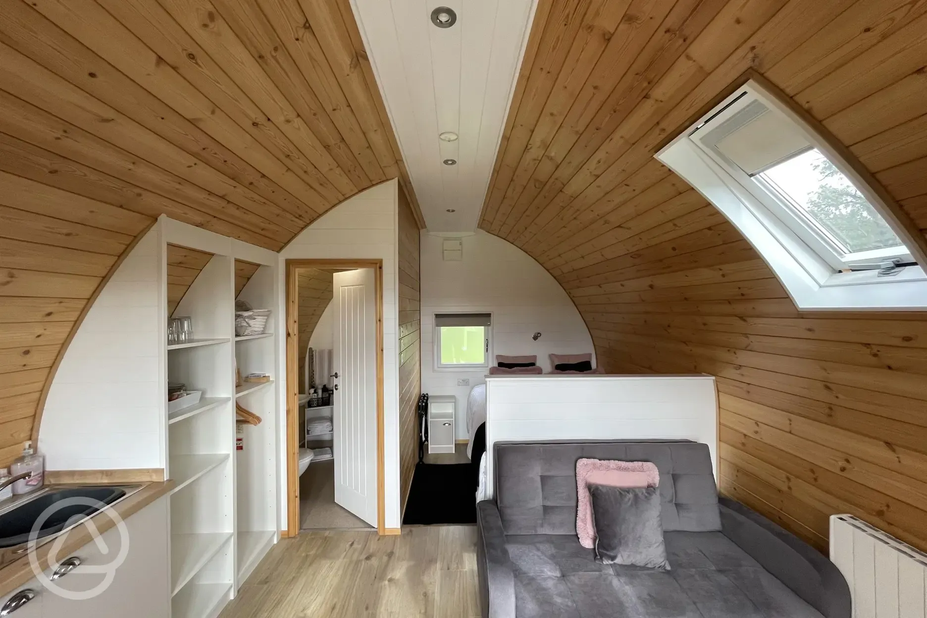 Rosy glamping pod interior - pet friendly