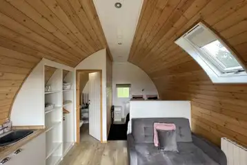 Rosy glamping pod interior - pet friendly