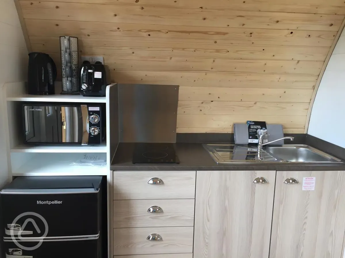 Glamping pod kitchen areas