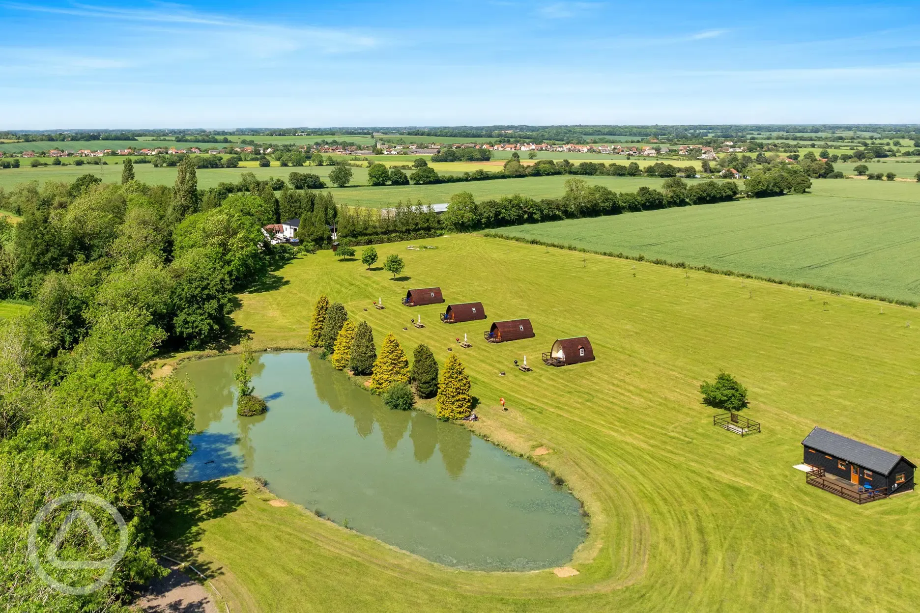 Aerial of the pods and fishing lake