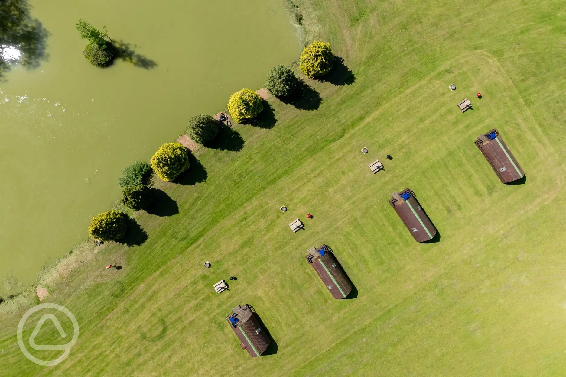 Bird's eye view of the pods and fishing lake