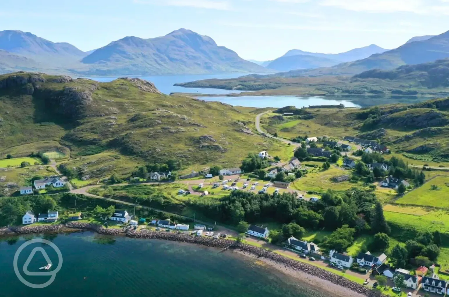 Aerial of Shieldaig Camping and Cabins by Loch Shieldaig