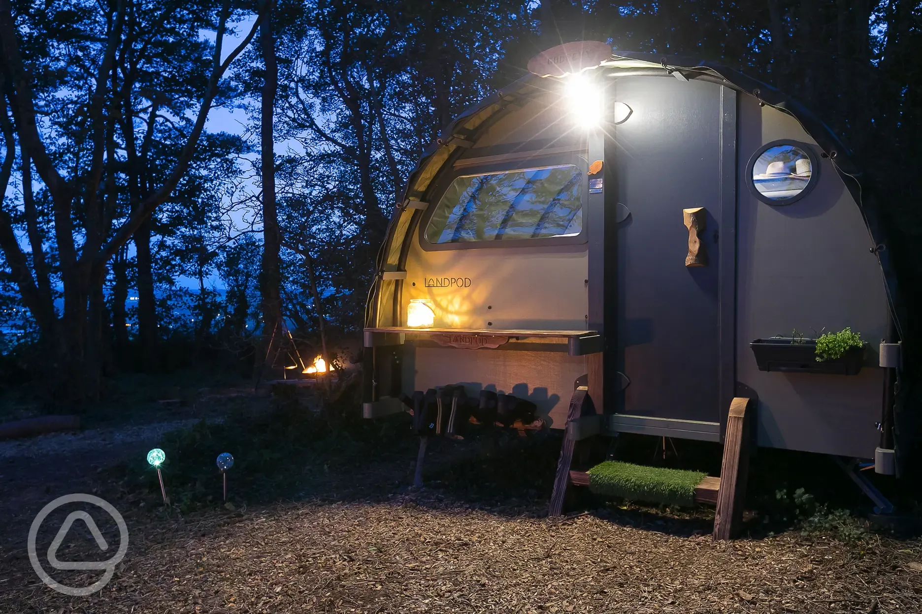 Landpod at night