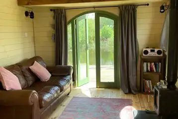 Mezzanine eco ensuite glamping pod interior