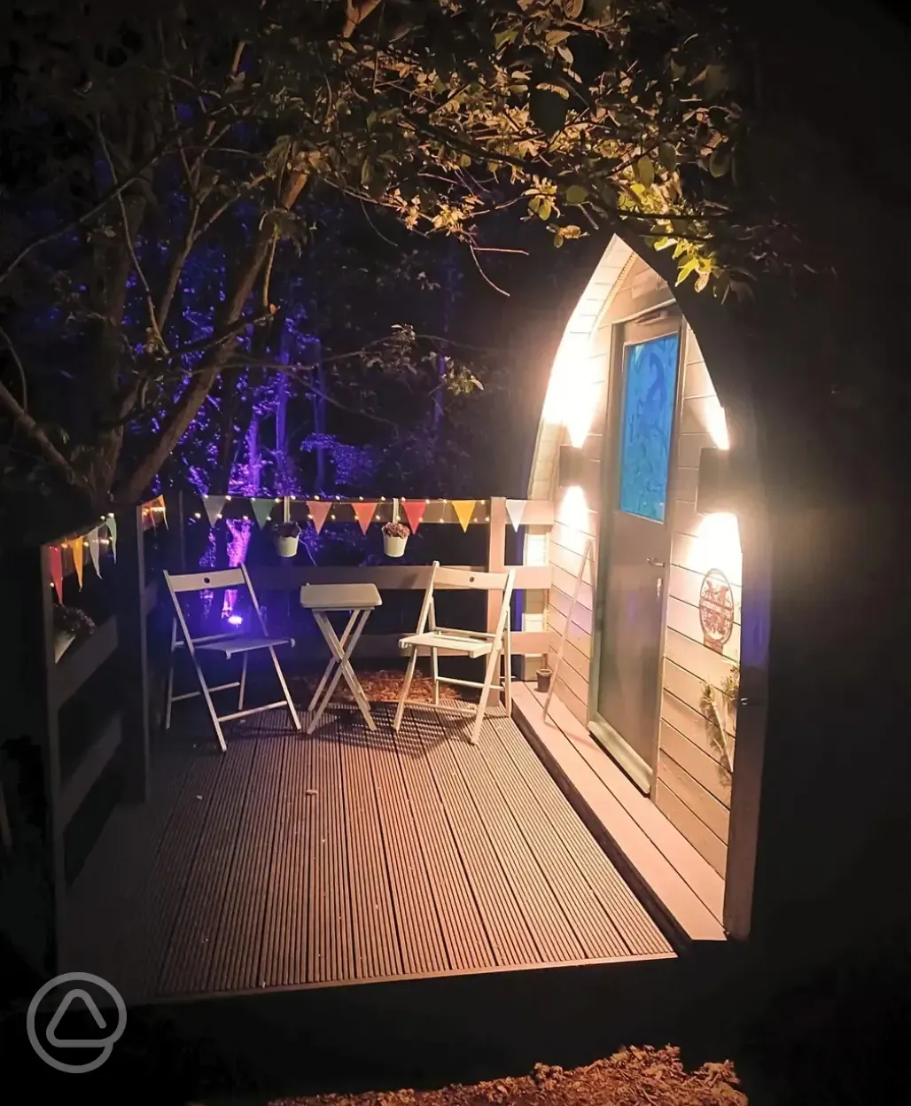 Camping pod at night 