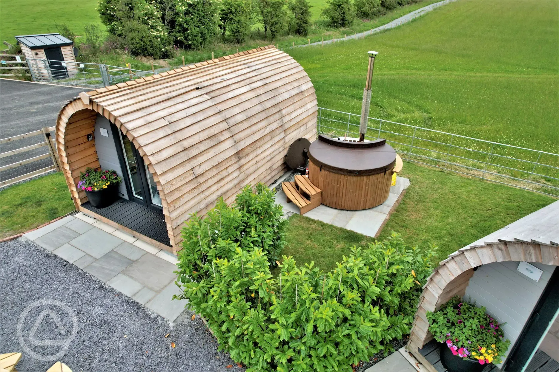 Glamping pod with hot tub