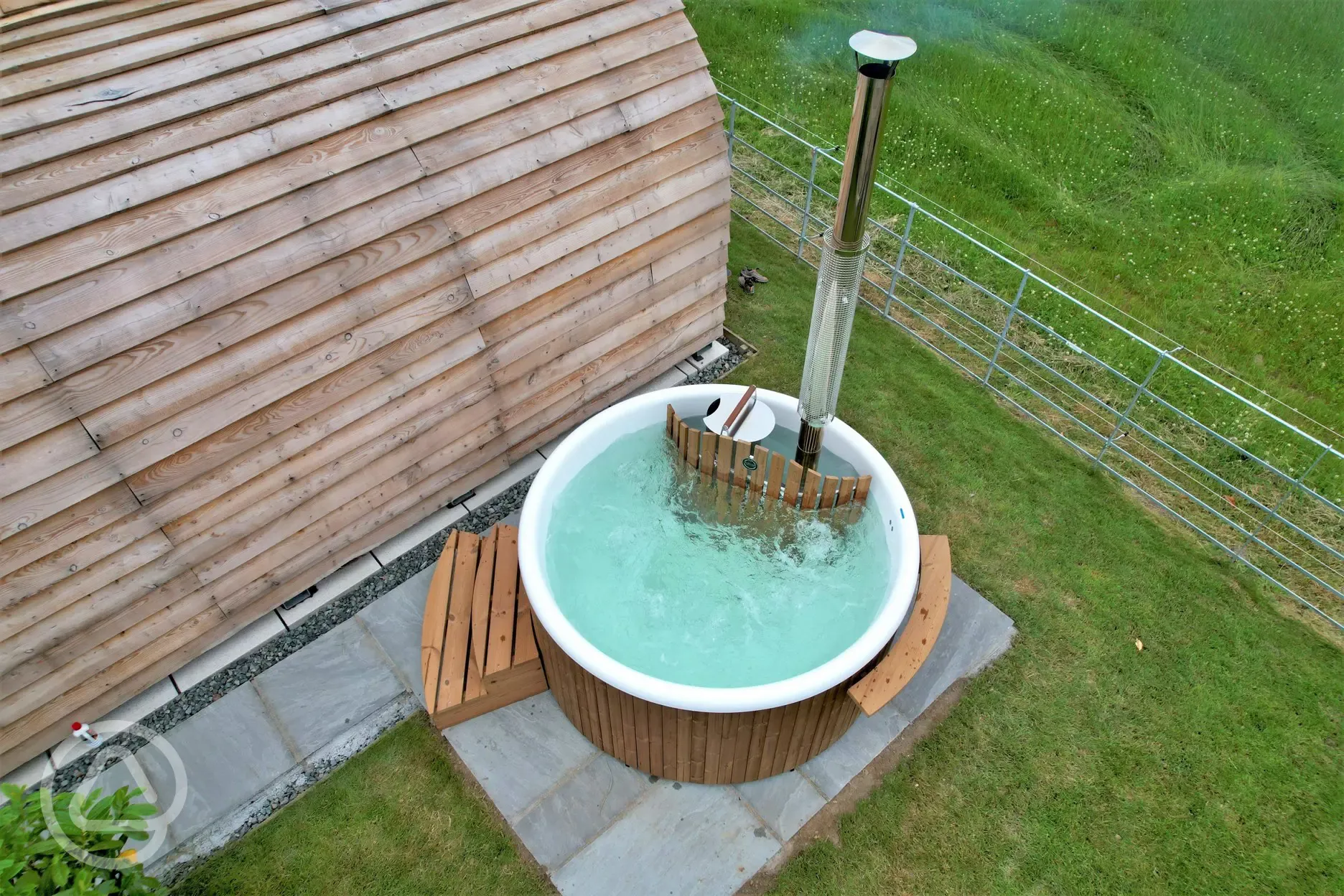 Glamping pod with hot tub