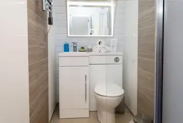 Glamping pod hand basin, toilet and toiletries