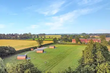 Aerial of Millview Meadow Glamping in the Norfolk countryside