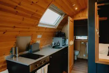 Glamping pod kitchen area