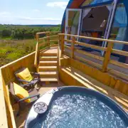 Glamping pod with hot tub