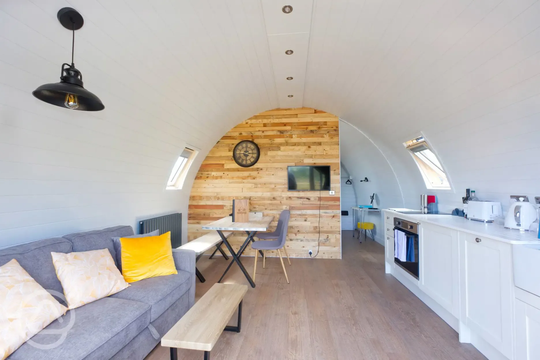 Glamping pod with hot tub interior