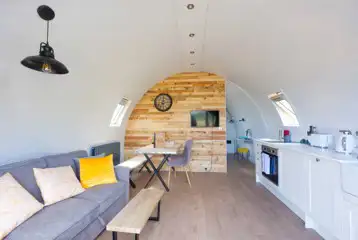 Glamping pod with hot tub interior