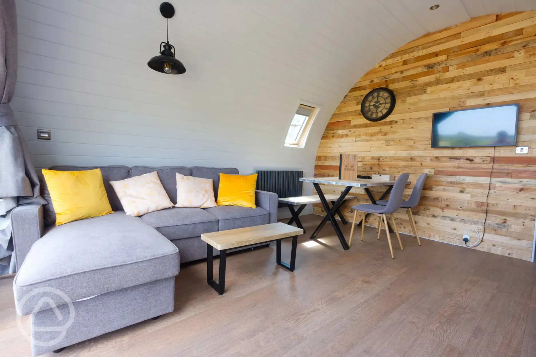 Glamping pod with hot tub interior