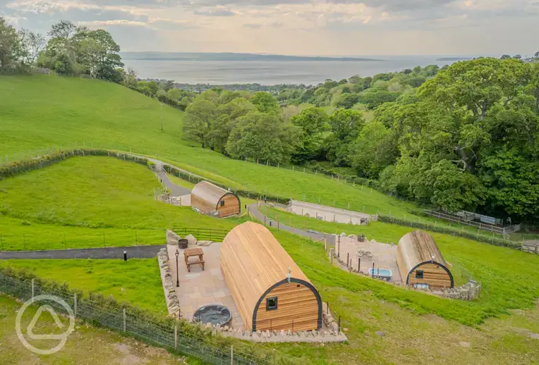 Glamping pods overlooking Llanfairfechan sea views