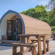 Large ensuite glamping pod with hot tub at Three Streams Glamping