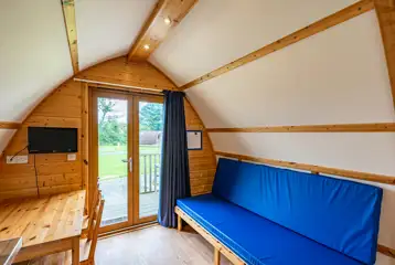 Glamping pod (with optional four person hot tub) living area