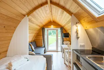 Glamping pod (with optional two person hot tub) living space 