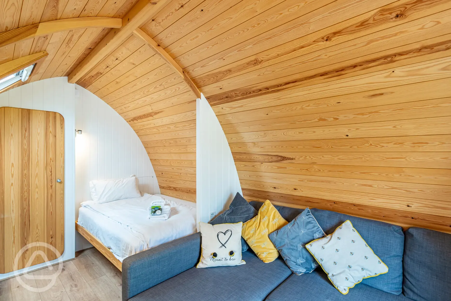 Two person glamping pod sofa