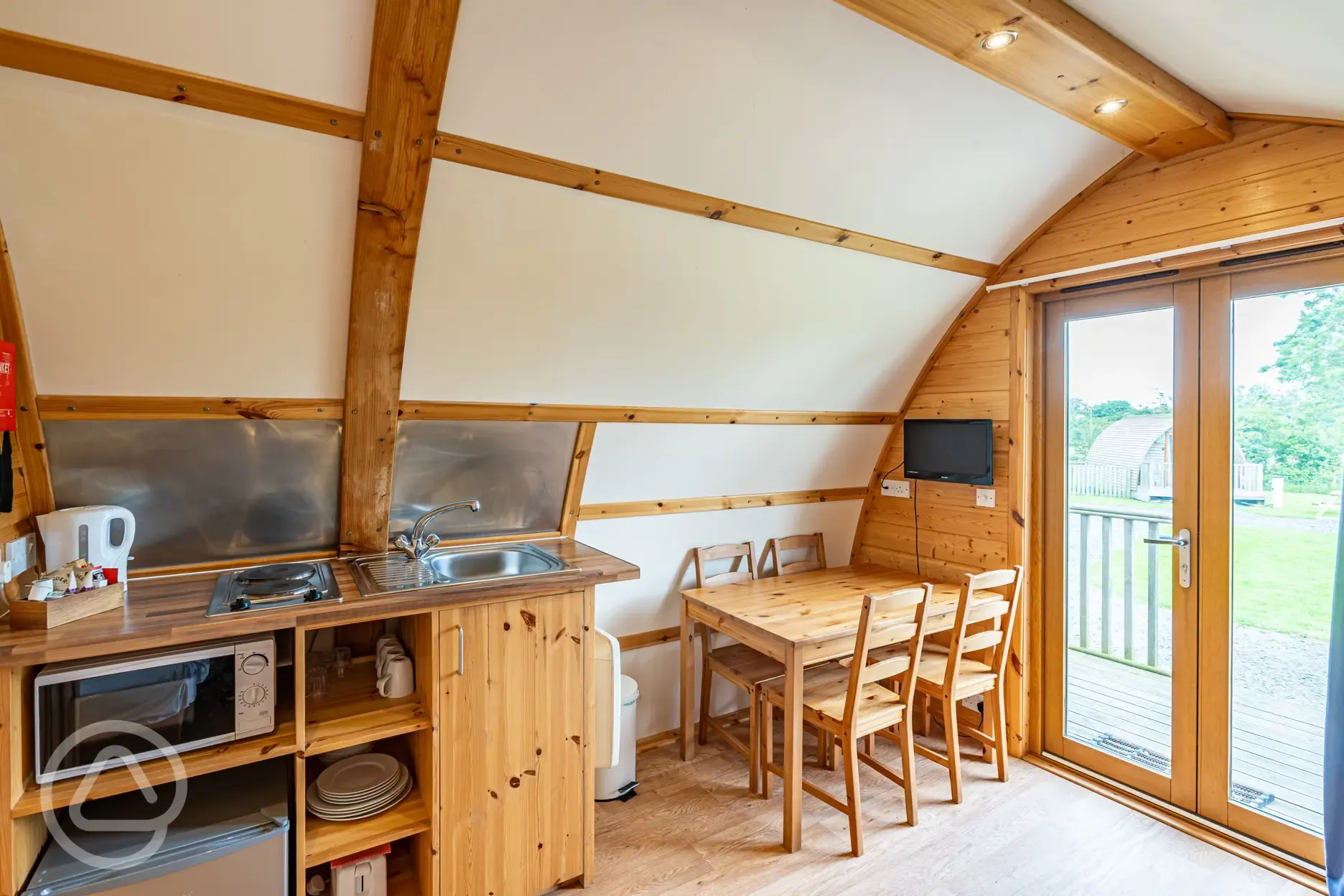 Four person glamping pod kitchen