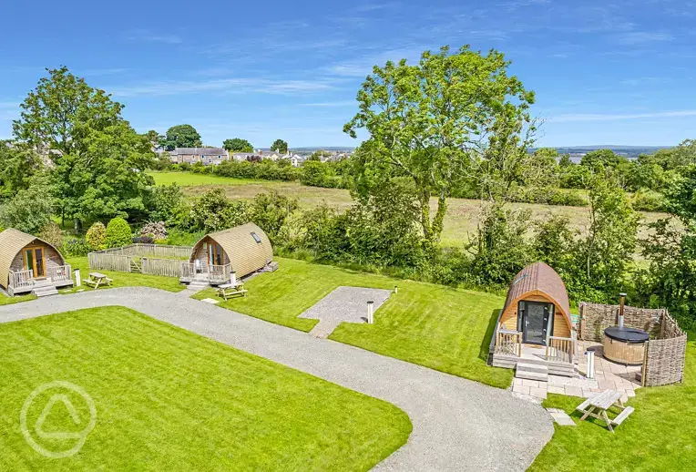 Aerial of the ensuite glamping pods