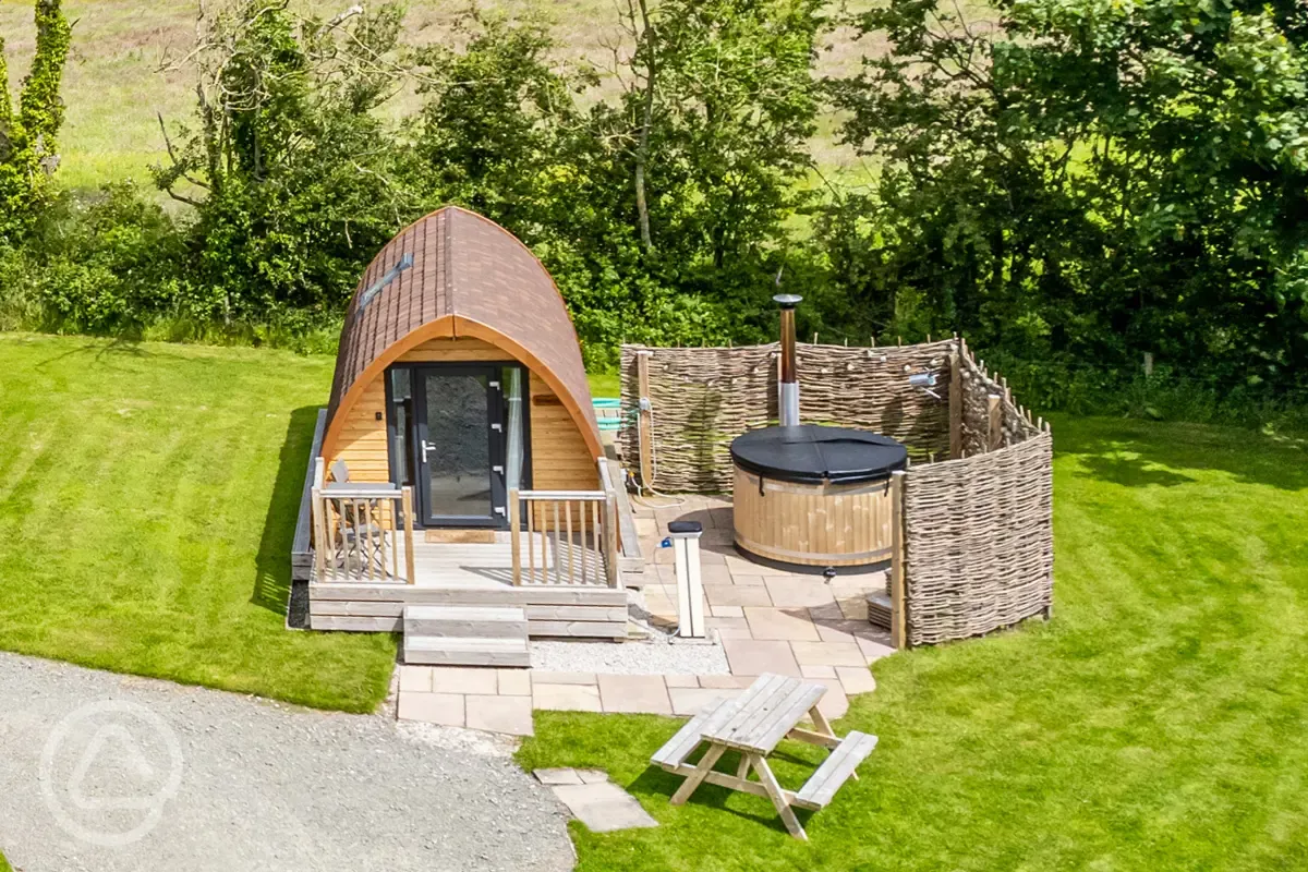 Two person glamping pod with optional hot tub