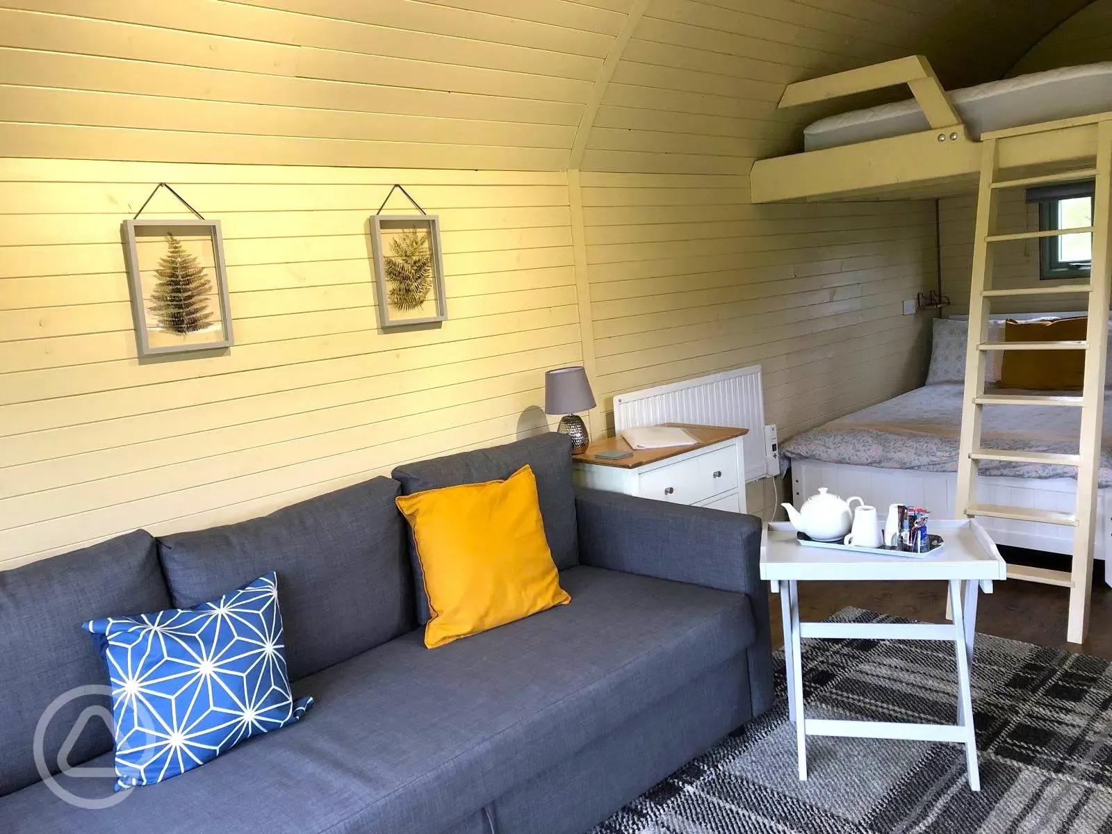 Family glamping pod interior