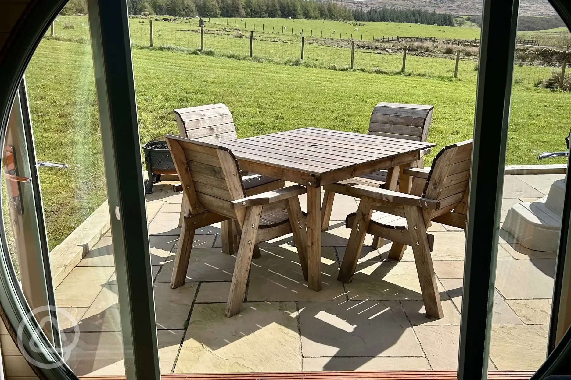 Countryside views from inside the pods with outdoor seating