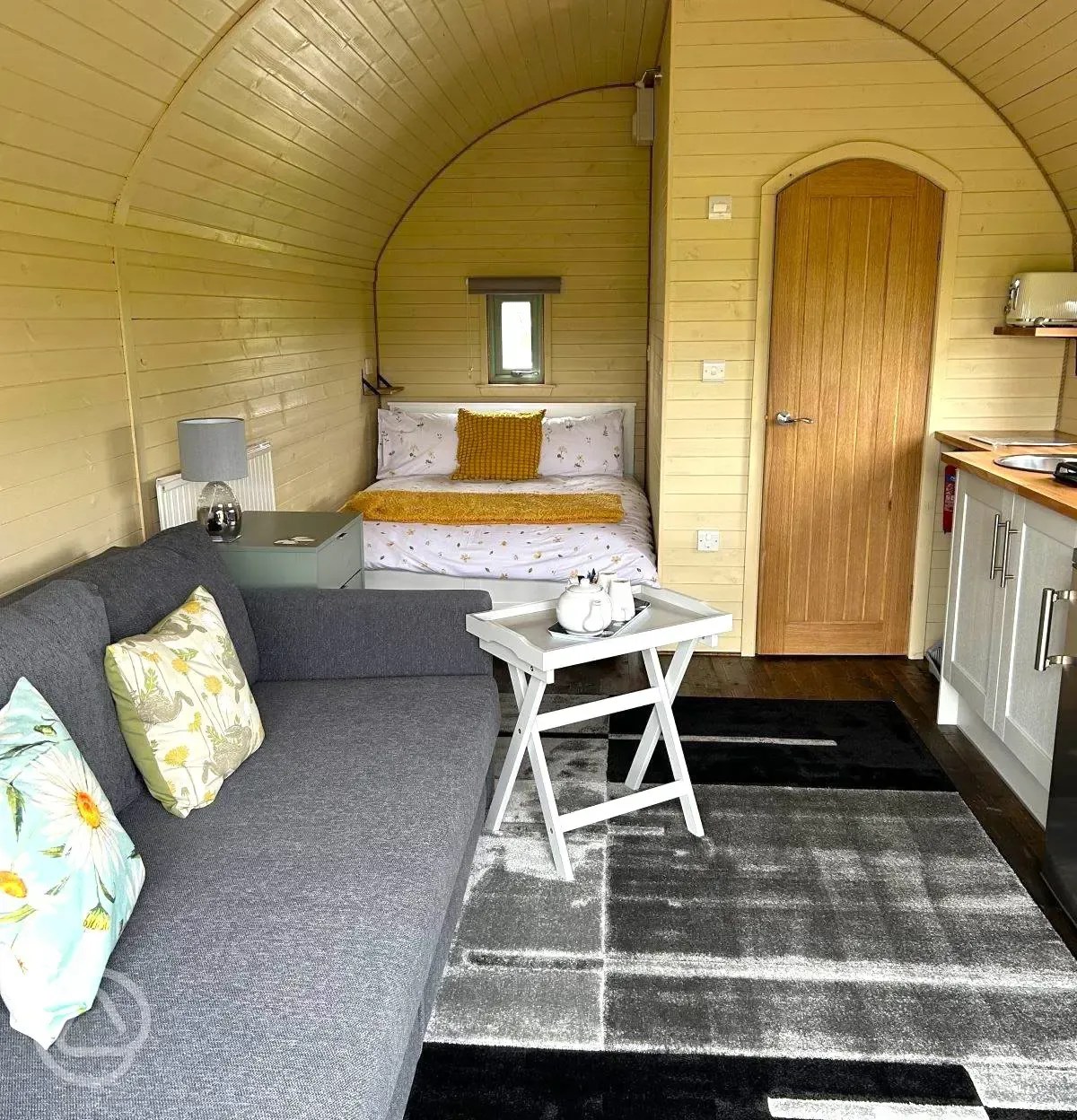 Adult only glamping pod with hot tub interior 