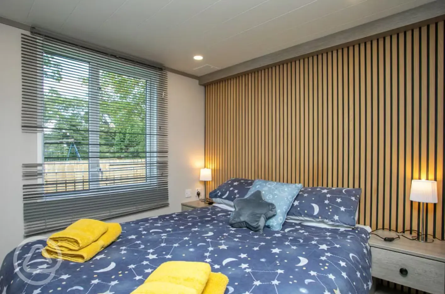 Stargazer glamping cabin double bedroom with bedding included