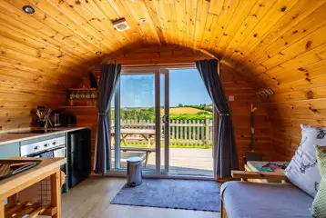Glamping pod interior and views