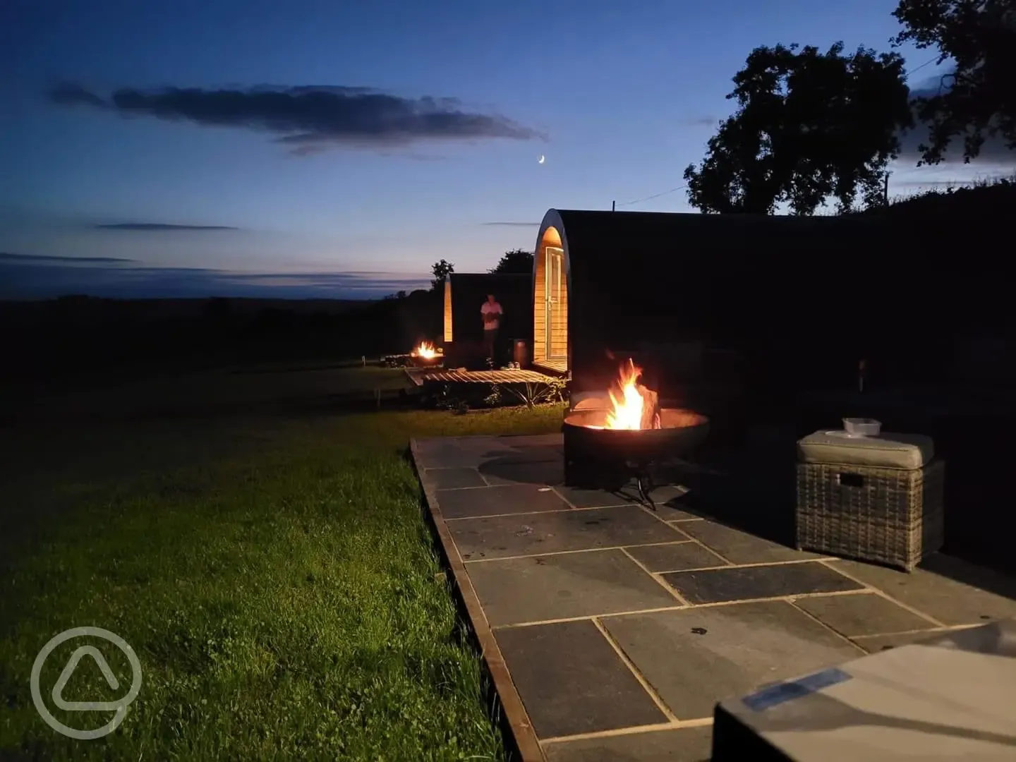 Glamping pods at night