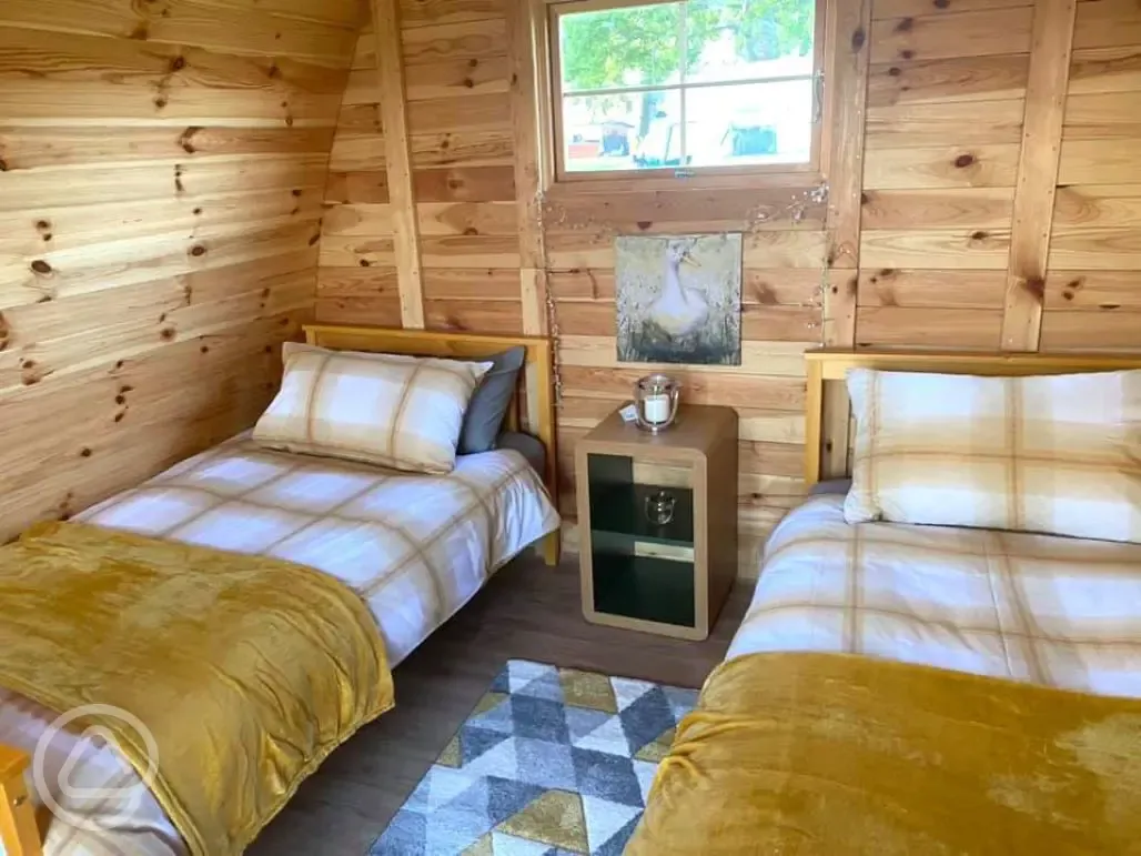 Twin glamping pod interior