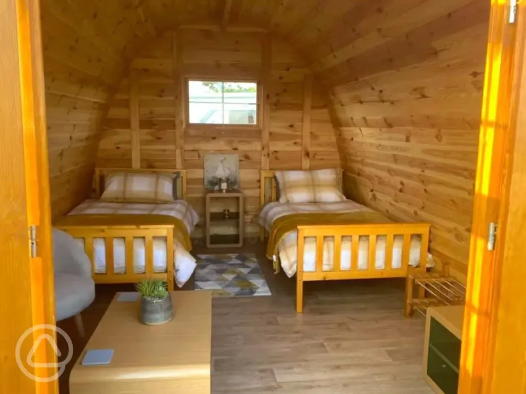 Twin glamping pod interior