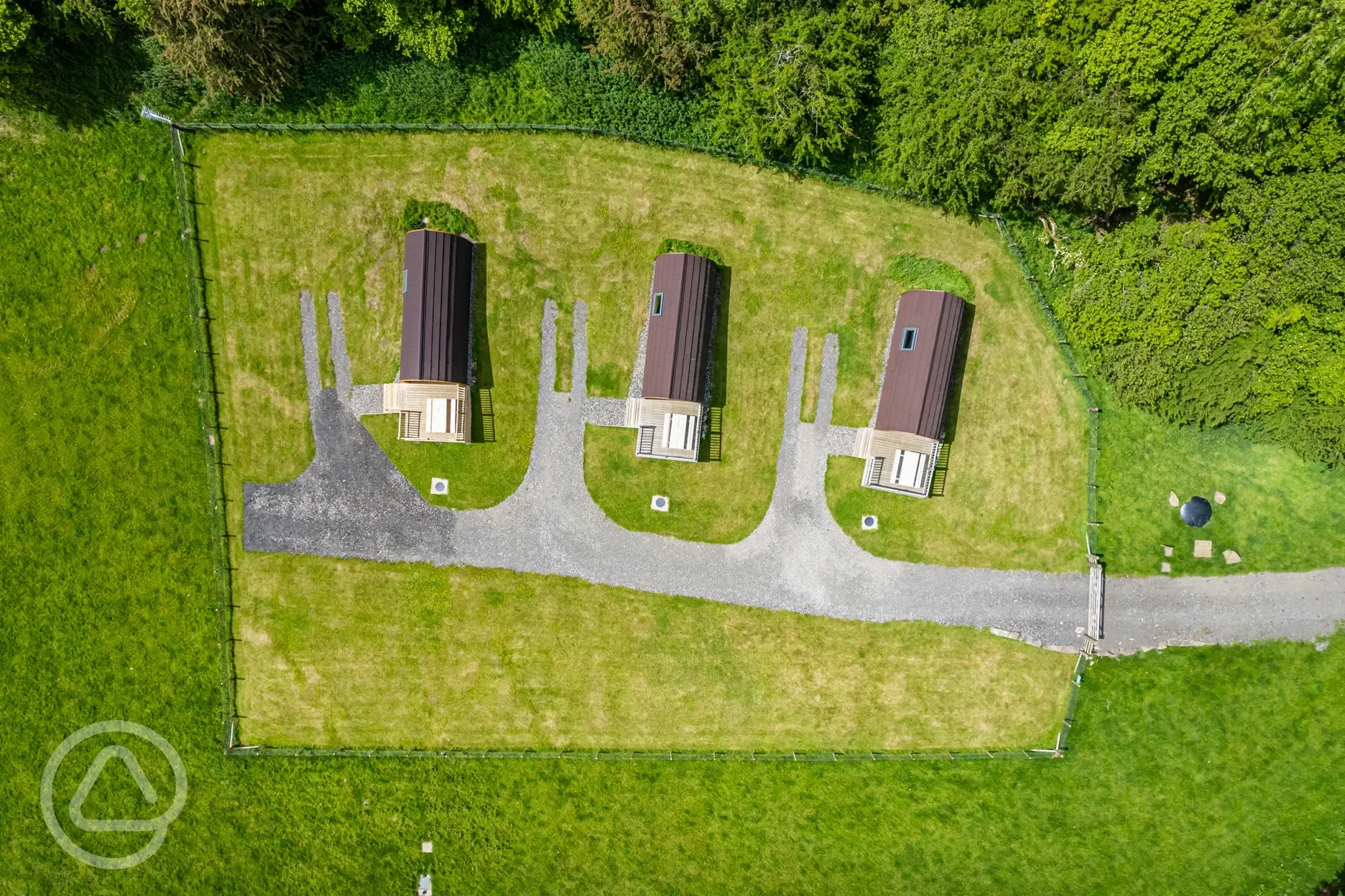 Birdseye view of the glamping pods