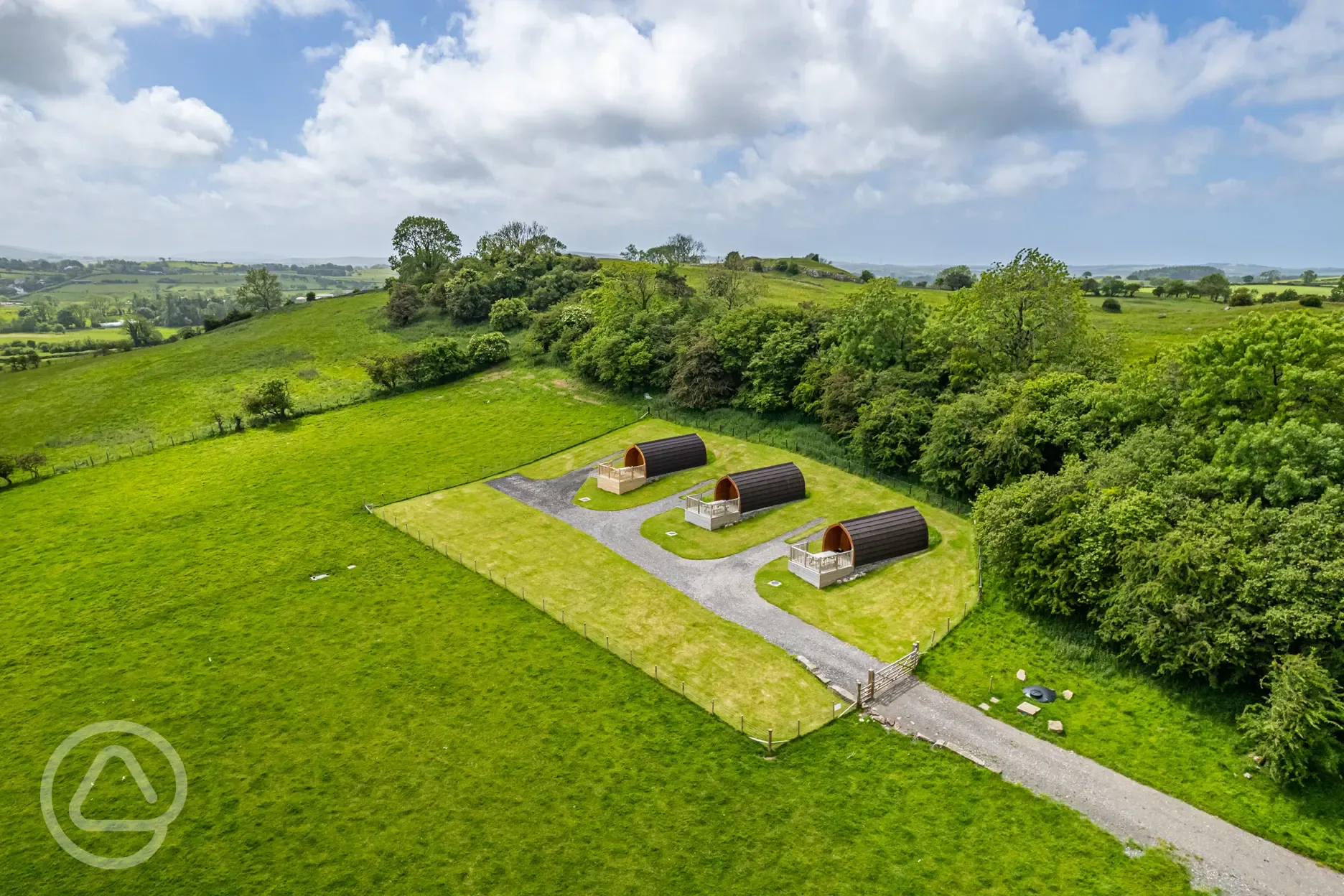 Aerial of the glamping pods