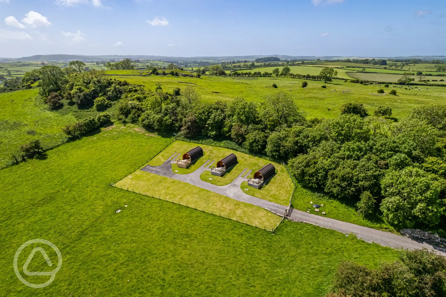 Aerial of the glamping pods